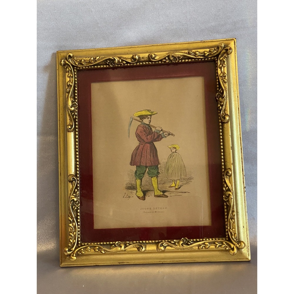 Antique/VNTG Juvenile Inmates Farmers Lithograph Sketch Framed Victorian Art